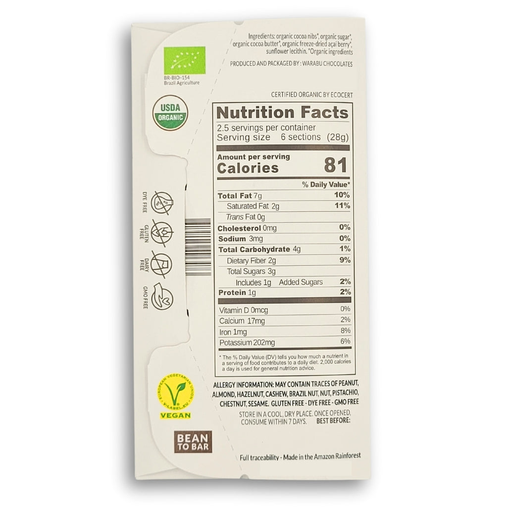 Semi-Sweet Cocoa Freeze-Dried Acai -  61% Organic Chocolate, Urucará Community, Amazon