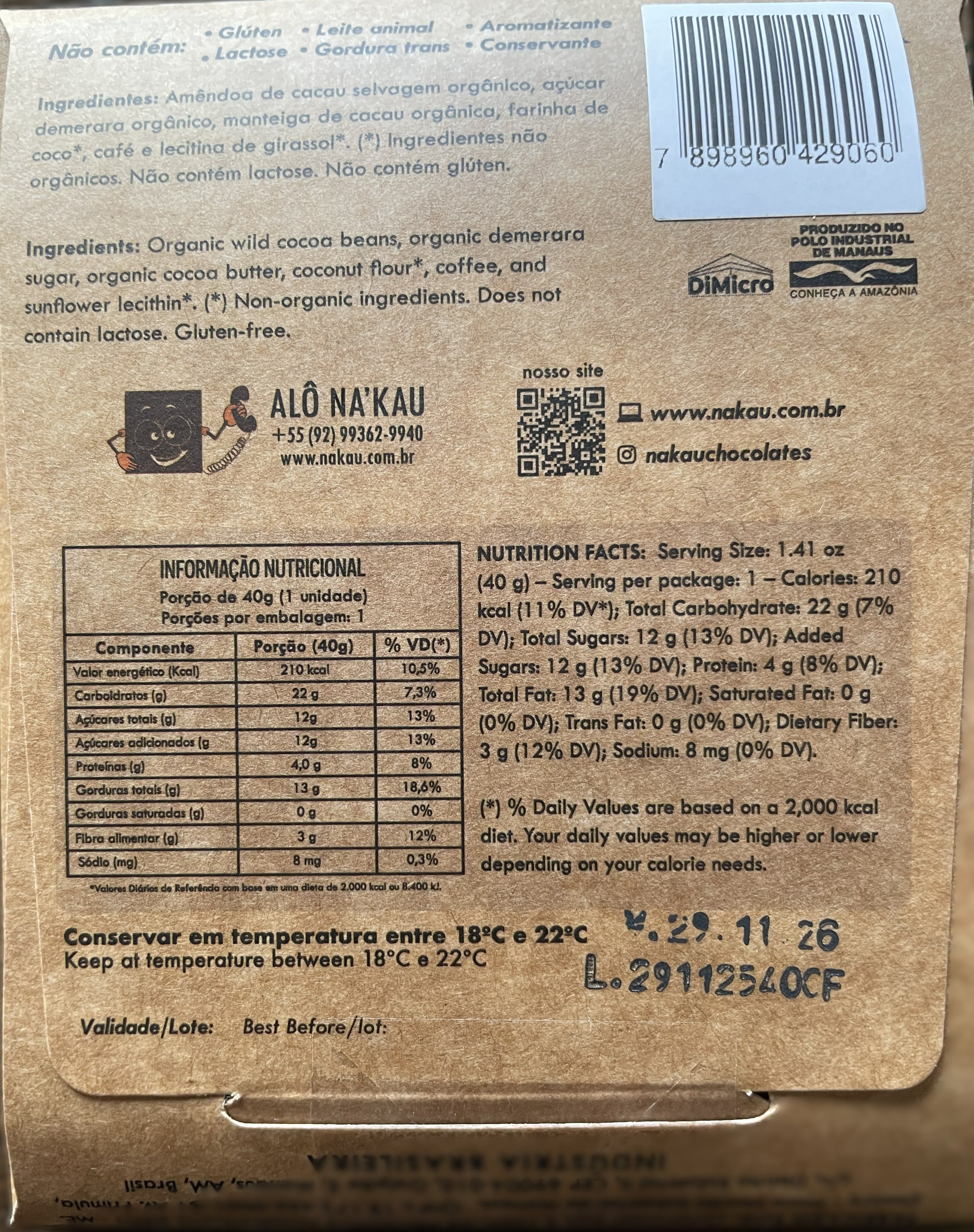 63% Organic cacao with Apuí Coffee