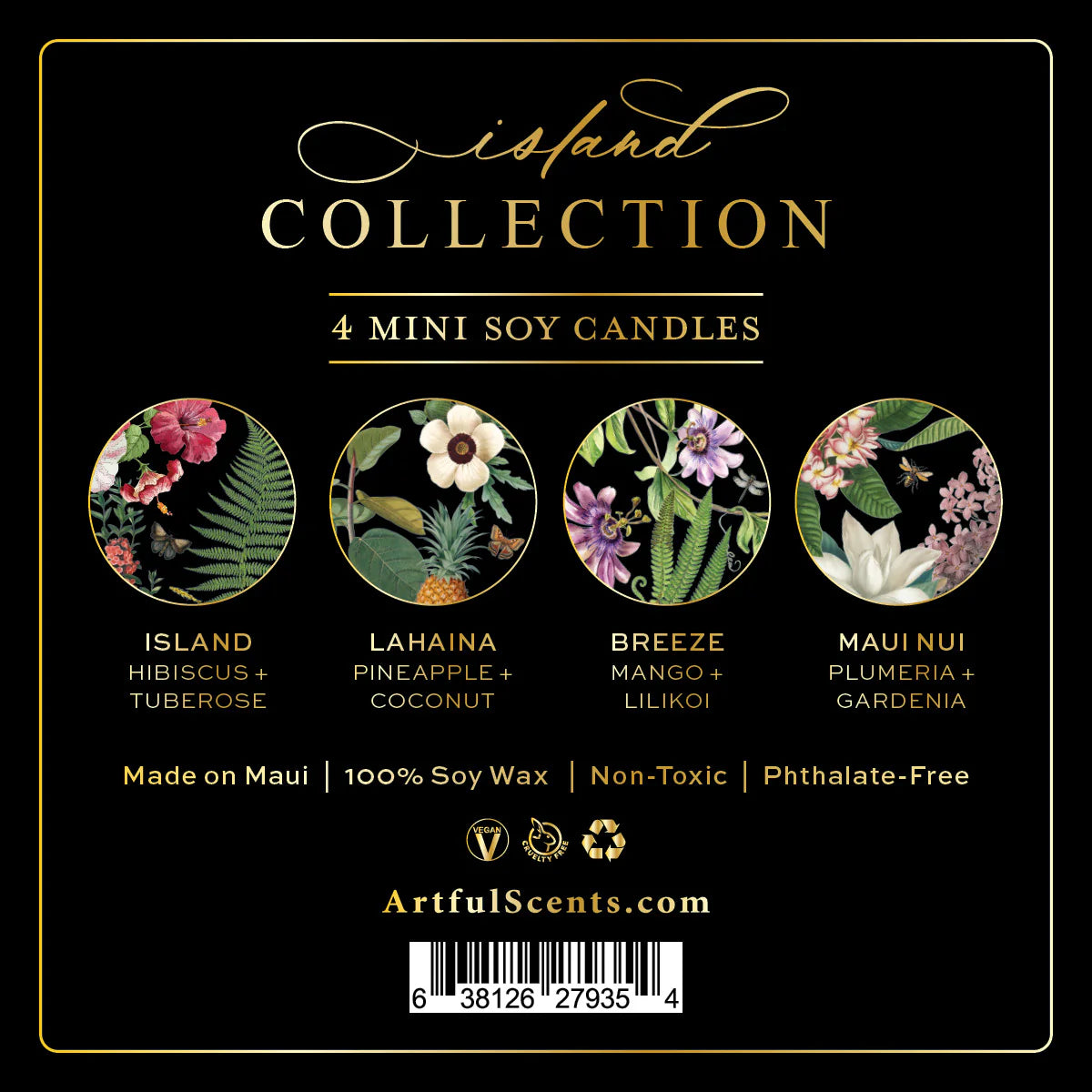 Mini Tin Gift Collection: ISLAND COLLECTION 4 × 2 oz (Box: 6" × 6" × 1.5")