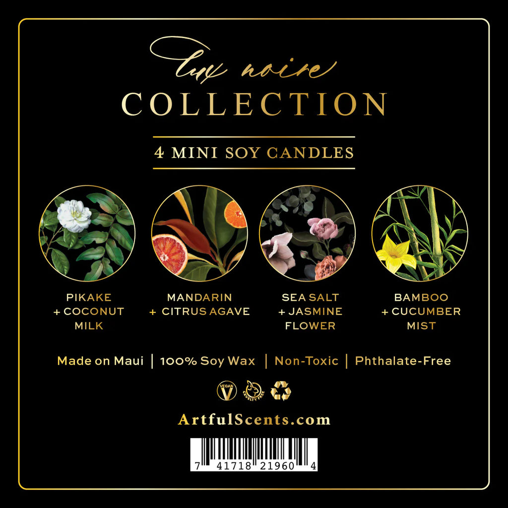 Mini Tin Gift Collection: LUX NOIRE COLLECTION 4 × 2 oz (Box: 6" × 6" × 1.5")