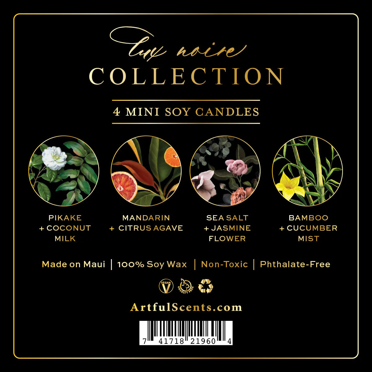 Mini Tin Gift Collection: LUX NOIRE COLLECTION 4 × 2 oz (Box: 6" × 6" × 1.5")