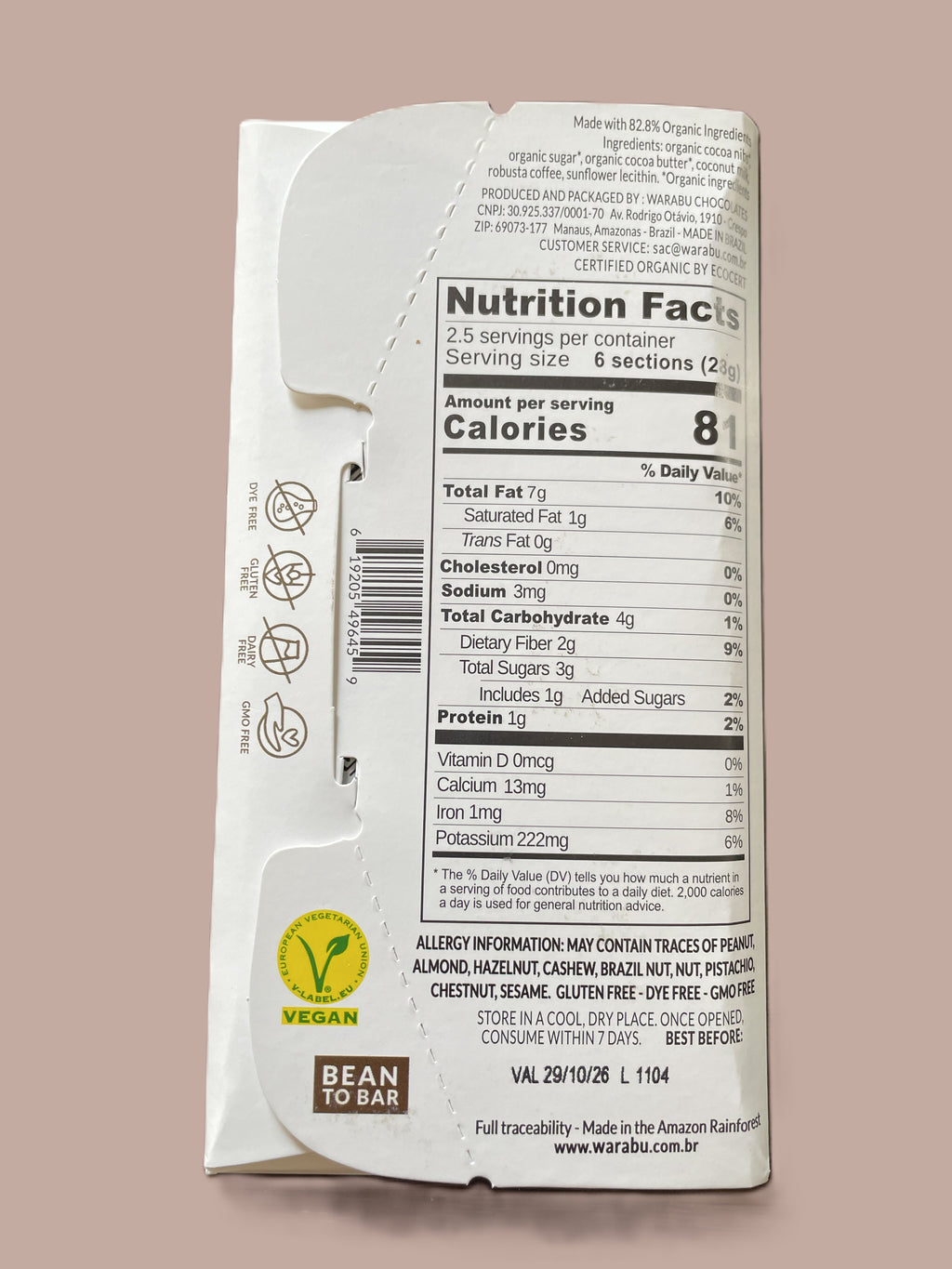 Amazonian Robusta Coffee · 53% Organic Chocolate