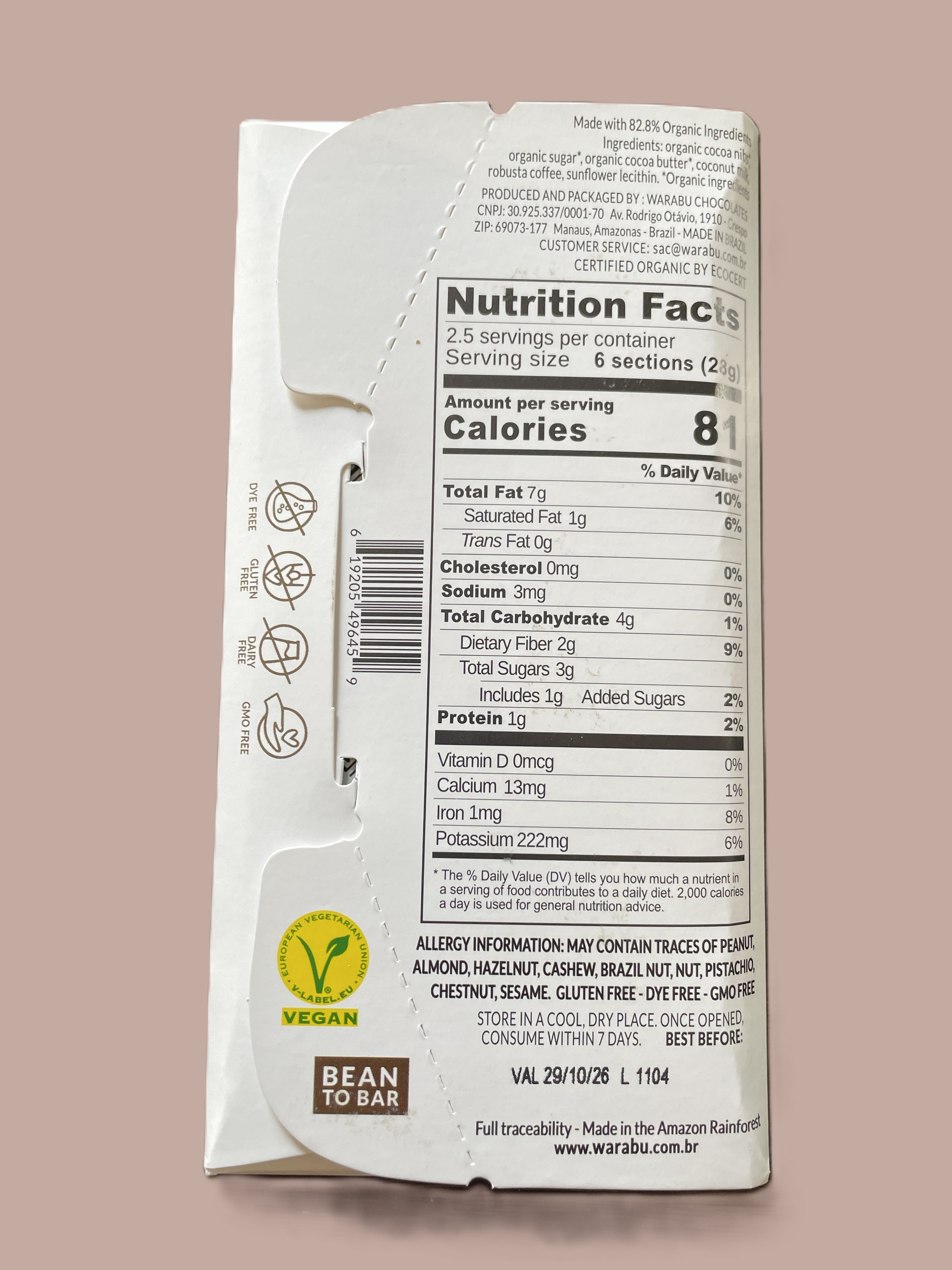 Amazonian Robusta Coffee · 53% Organic Chocolate