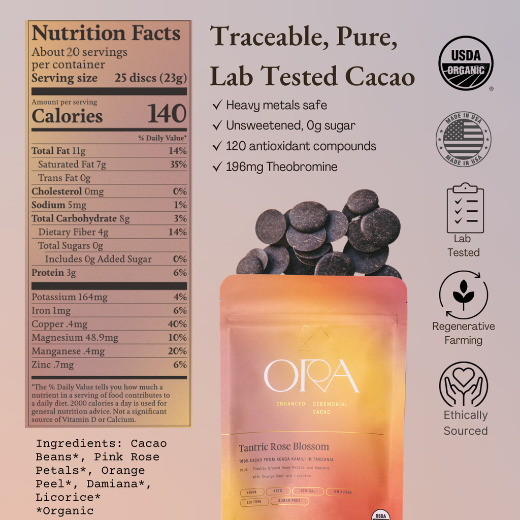 Tantric Rose Blossom Cacao - Organic Ceremonial Chocolate: 1/2 lb